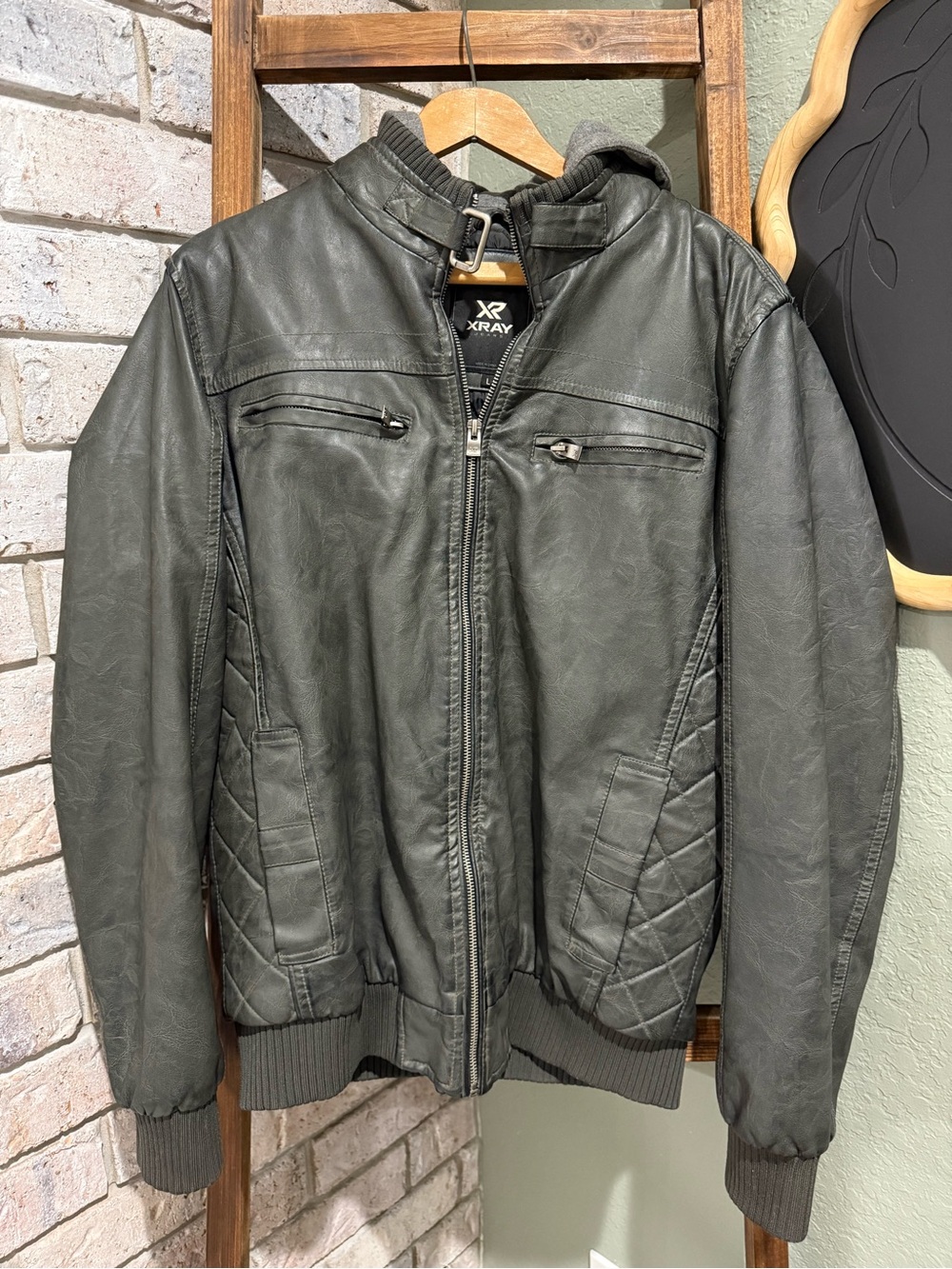 XRAY Men's Charcoal Faux Leather Bomber Jacket